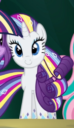 Size: 344x588 | Tagged: safe, screencap, rarity, pony, unicorn, twilight's kingdom, cropped, rainbow power, rainbow power-ified, smiling, solo