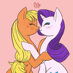 Size: 500x500 | Tagged: safe, artist:rarijack-countrycouture, applejack, rarity, earth pony, pony, unicorn, boop, eyes closed, female, heart, lesbian, noseboop, rarijack, shipping, simple background