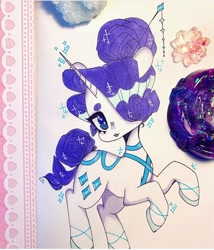 Size: 720x843 | Tagged: safe, artist:dollbunnie, rarity, pony, unicorn, clothes, eyebrows, eyelashes, hair bun, hair over eyes, hairpin, instagram, open mouth, shoes, solo, tail bun