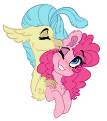 Size: 369x416 | Tagged: safe, artist:saphi-boo, pinkie pie, princess skystar, classical hippogriff, earth pony, hippogriff, pony, my little pony: the movie, female, lesbian, shipping, skypie