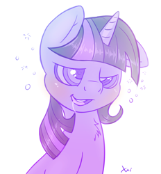 Size: 1818x1955 | Tagged: safe, artist:fluffyxai, derpibooru import, twilight sparkle, pony, unicorn, chest fluff, drool, female, hypnosis, mare, monochrome, open mouth, solo