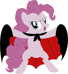 Size: 3271x3568 | Tagged: safe, artist:porygon2z, pinkie pie, earth pony, pony, undead, vampire, vampony, bipedal, cape, clothes, fangs, female, mare, solo