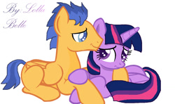 Size: 1175x697 | Tagged: safe, artist:crazymagicone, artist:lollabelle, flash sentry, twilight sparkle, twilight sparkle (alicorn), alicorn, pony, cute, female, flashlight, male, mare, missing cutie mark, shipping, straight, twiabetes