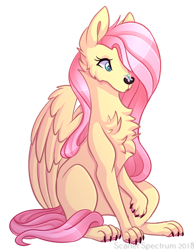 Size: 1024x1319 | Tagged: safe, artist:scarlet-spectrum, fluttershy, butterfly, dog, chest fluff, dogified, female, flutterdog, simple background, sitting, species swap, transparent background, wings