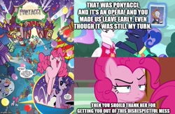 Size: 769x500 | Tagged: safe, edit, edited screencap, screencap, pinkie pie, princess celestia, princess luna, twilight sparkle, unicorn twilight, alicorn, earth pony, pony, unicorn, between dark and dawn, annoyed, female, mare, ponyacci, royal sisters, speech bubble