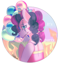 Size: 1024x1349 | Tagged: safe, artist:xxheavenly-shinexx, pinkie pie, anthro, balloon, hat, melanie martinez, party hat, pity party, solo, song reference