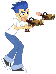 Size: 3800x5000 | Tagged: safe, artist:razethebeast, flash sentry, equestria girls, absurd resolution, clothes, combuster, crossover, dual wield, flash puppet, pants, raised leg, ratchet and clank, shoes, simple background, solo, transparent background, vector