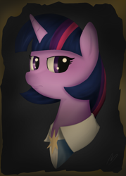 Size: 1141x1592 | Tagged: safe, artist:neighday, derpibooru import, twilight sparkle, pony, unicorn, fallout equestria, bust, fanfic, fanfic art, female, horn, mare, ministry mares, portrait, solo