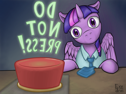 Size: 2048x1536 | Tagged: safe, artist:exedrus, derpibooru import, twilight sparkle, twilight sparkle (alicorn), alicorn, pony, big red button, female, mare, necktie, solo