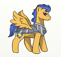 Size: 750x700 | Tagged: safe, artist:kagomekagethief, flash sentry, armor, backwards cutie mark, scar, solo, torn ear