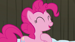 Size: 1280x720 | Tagged: safe, screencap, pinkie pie, pony, not asking for trouble, eyes closed, happy, solo