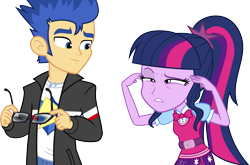 Size: 2562x1692 | Tagged: safe, artist:shabrina025, flash sentry, sci-twi, twilight sparkle, equestria girls, friendship games, alternate costumes, alternate hairstyle, female, flashlight, glasses, humanized, male, sciflash, shipping, straight