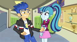 Size: 1024x559 | Tagged: safe, artist:themexicanpunisher, flash sentry, sonata dusk, equestria girls, female, harassment, male, senata, shipping, straight