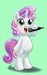 Size: 700x1115 | Tagged: safe, artist:pia-sama, sweetie belle, pony, bipedal, cute, diasweetes, microphone, singing, solo