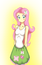 Size: 1904x2928 | Tagged: safe, artist:grandzebulon, fluttershy, equestria girls, blushing, clothes, looking at you, skirt, solo, tanktop