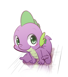 Size: 800x903 | Tagged: safe, artist:kmart0614, spike, dragon, baby, baby dragon, baby spike, blushing, cute, floor, green eyes, looking at you, male, reflection, simple background, sitting, solo, spikabetes, white background