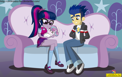 Size: 4344x2752 | Tagged: safe, artist:conikiblasu-fan, flash sentry, princess flurry heart, sci-twi, twilight sparkle, equestria girls, aunt twilight, auntie twilight, baby, baby human, clothes, crossed legs, equestria girls-ified, female, flashlight, glasses, jacket, male, mary janes, pants, ponytail, sciflash, shipping, shoes, sitting, skirt, sneakers, socks, sofa, straight, uncle flash