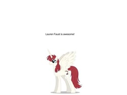 Size: 960x720 | Tagged: safe, oc, oc only, oc:fausticorn, alicorn, lauren faust, simple background, solo, text, white background