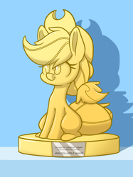 Size: 1280x1707 | Tagged: safe, artist:heir-of-rick, applejack, earth pony, pony, daily apple pony, gold, golden apple reward, simple background, sitting, solo, trophy