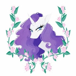 Size: 1080x1080 | Tagged: safe, artist:montystyle, rarity, pony, unicorn, beautiful, bust, digital art, eyelashes, facebook, female, flower, long mane, makeup, mare, plant, simple background, solo, white background