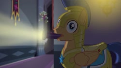 Size: 849x477 | Tagged: safe, artist:brutalweather studio, screencap, flash sentry, pegasus, pony, flashlight (object), mouth hold, the cutie remark prequel, youtube link