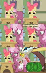 Size: 3000x4740 | Tagged: safe, artist:beavernator, apple bloom, cheerilee, discord, comic, ponyville schoolhouse, the simpsons, wheel