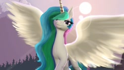 Size: 1280x720 | Tagged: safe, artist:zsnowfilez, princess celestia, alicorn, pony, 3d, lens flare, solo, source filmmaker, sun