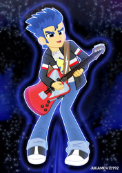 Size: 1600x2263 | Tagged: safe, artist:jucamovi1992, flash sentry, equestria girls, guitar, rocker, solo, watermark