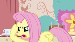 Size: 1280x720 | Tagged: safe, screencap, fluttershy, pegasus, pony, discordant harmony, cup, scone, solo, teacup