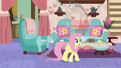 Size: 1280x720 | Tagged: safe, screencap, discord, fluttershy, pegasus, pony, discordant harmony, clothes, cup, fading, glasses, scone, sweater, teacup, transparent