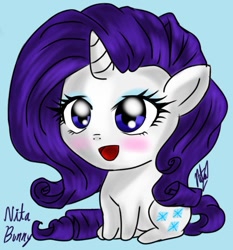 Size: 719x771 | Tagged: safe, artist:usaginita14, rarity, pony, unicorn, blushing, cute, digital art, simple background, smiling, solo