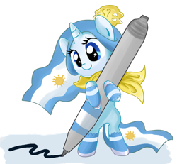 Size: 929x859 | Tagged: safe, artist:pridark, oc, oc only, oc:princess argenta, pony, argentina, bipedal, chibi, marker, nation ponies, ponified, simple background, solo, transparent background