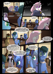 Size: 1240x1754 | Tagged: safe, artist:lunarcakez, princess celestia, princess luna, oc, oc:june, alicorn, earth pony, pony, comic:the origins of hollow shades, comic, female, male, mare, pink-mane celestia, s1 luna, stallion