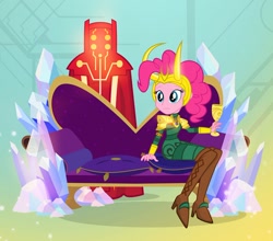 Size: 1000x881 | Tagged: safe, artist:pixelkitties, pinkie pie, equestria girls, celestial, cup, eson the searcher, female, goblet, loki, marvel, marvel cinematic universe, okie doki loki, parody, sofa, solo, thor, thor: ragnarok