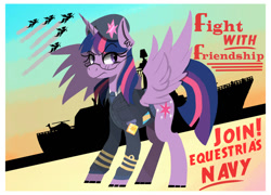 Size: 1280x923 | Tagged: safe, artist:wirelesspony, derpibooru import, twilight sparkle, twilight sparkle (alicorn), alicorn, pony, female, mare, military, military uniform, navy, solo