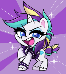 Size: 714x805 | Tagged: safe, artist:techycutie, rarity, pony, unicorn, my little pony: pony life, alternate hairstyle, bracelet, clothes, g4 to g4.5, jacket, jewelry, open mouth, punk, raripunk