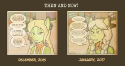 Size: 1500x798 | Tagged: safe, artist:regularmouseboy, apple bloom, apple rose, applejack, big macintosh, granny smith, anthro, earth pony, alternate universe, angry, annoyed, apple family, art evolution, badass, before and after, car, cigarette, comic, comparison, draw this again, frustrated, male, memories, ponyville, rebel, rebellious teen, redrawn, remake, smoke, smoking, southern, speech bubble, street, vintage, world war ii, young granny smith