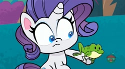 Size: 1665x929 | Tagged: safe, screencap, rarity, frog, pony, unicorn, a camping we will go, my little pony: pony life, spoiler:pony life s01e15, female, mare