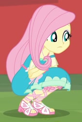 Size: 1417x2100 | Tagged: safe, screencap, fluttershy, better together, equestria girls, fluttershy's butterflies, feet, sandals, solo, squatting