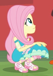 Size: 1462x2100 | Tagged: safe, screencap, fluttershy, better together, equestria girls, fluttershy's butterflies, fluttershy's butterflies: applejack, cropped, feet, sandals, solo, squatting