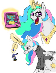 Size: 1547x2000 | Tagged: safe, artist:jellymaggot, princess celestia, alicorn, pony, /mlp/, clothes, glasses, holly the hearths warmer doll, minifig, nerd, paintbrush, plushie, sketch, soyboy, sweater, turtleneck, warhammer (game), warhammer 40k