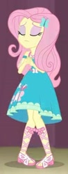 Size: 826x2100 | Tagged: safe, screencap, fluttershy, better together, equestria girls, fluttershy's butterflies, cropped, eyes closed, feet, geode of fauna, legs, magical geodes, sandals, solo