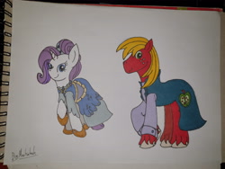 Size: 4032x3024 | Tagged: safe, artist:bigmackintosh, big macintosh, rarity, pony, unicorn, clothes, dress, female, male, mare, pencil drawing, rarimac, shipping, signature, stallion, straight, suit, traditional art