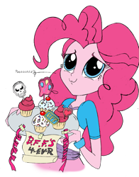 Size: 791x1011 | Tagged: safe, pinkie pie, equestria girls, :3, cupcake, cute, diapinkes, food, friendship, simple background, smiley face, solo, transparent background