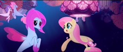 Size: 1440x610 | Tagged: safe, screencap, fluttershy, seapony (g4), my little pony: the movie, background sea pony, coral, one small thing, salina blue, seaponified, seapony fluttershy, seaquestria, smiling, species swap, underwater