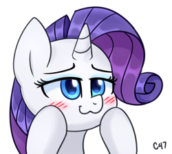 Size: 1777x1595 | Tagged: safe, artist:handgunboi, rarity, pony, unicorn, :3, blushing, female, hooves on cheeks, hooves on face, mare, simple background, white background