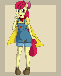 Size: 900x1125 | Tagged: safe, artist:hivelordlusa, artist:kloudmutt, edit, apple bloom, anthro, cape, clothes, cmc cape, female, mask, masking, ponyrumi, solo
