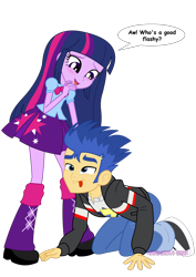 Size: 1600x2263 | Tagged: safe, artist:jucamovi1992, flash sentry, twilight sparkle, human, equestria girls, all fours, behaving like a dog, couple, female, flashlight, funny, humanized, love, male, pet play, rocker, shipping, straight, wat, weird, wtf