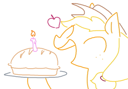 Size: 521x364 | Tagged: safe, artist:the weaver, applejack, earth pony, pony, apple, bust, candle, eyes closed, food, heart, open mouth, pie, plate, portrait, simple background, smiling, solo, white background