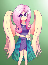 Size: 1024x1376 | Tagged: safe, artist:nin10ja, fluttershy, equestria girls, equestria girls series, forgotten friendship, bracelet, clothes, cute, dress, female, jewelry, large wings, necklace, ponied up, super ponied up, wings